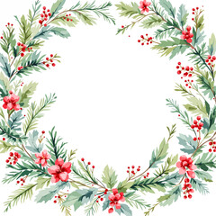 Vector illustration of a round Christmas wreath with floral leaves