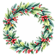 Vector illustration of a round Christmas wreath with floral leaves