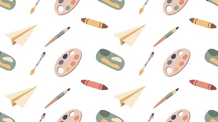 Vibrant artistic supplies scattered on white background for creative projects