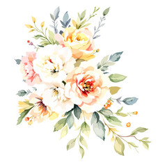 A beautiful pink rose and lily floral bouquet isolated on a spring nature background with an artistic leaf design pattern for a summer blossom wallpaper