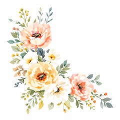 A vibrant floral illustration of a bouquet of pink chrysanthemums and garden plants featuring a blossom design with leaves and colorful petals for a spring nature art decoration