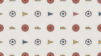 Vibrant sports icons pattern with soccer balls, basketballs, sneakers