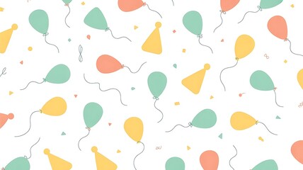 Colorful balloons and party hats on white background for celebrations