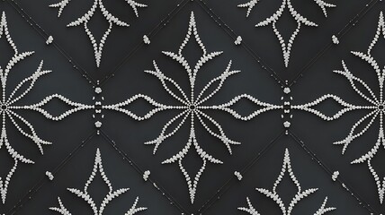 Elegant black and white tile pattern with floral design elements