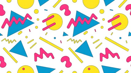 Vibrant Memphis-inspired geometric pattern with colorful shapes