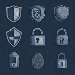 Cyber Security Icons Set with Shield, Lock and Fingerprint
