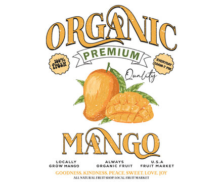Sweet and juicy mango t shirt artwork. Premium organic mango fruit design. 