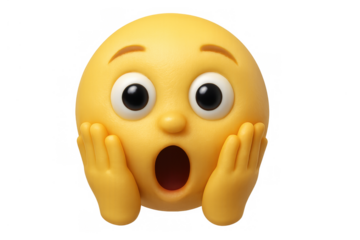Yellow surprised emoji grabbing face feeling shocked representing sudden news amazement or fear