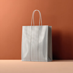 Minimal Striped Shopping Bag Mockup on Warm Background
