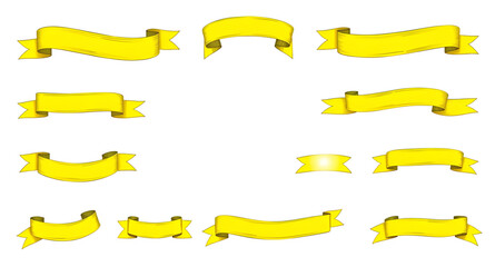 Obraz premium golden ribbon vector illustration set, luxury ribbon gold banner design, elegant gold ribbon clipart pack, metallic gold ribbon decorative elements, shiny golden ribbon bow illustration, premium gold 