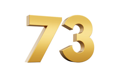 3D Golden number 73 Seventy three with a shiny metallic finish and sharp edges, 3d illustration