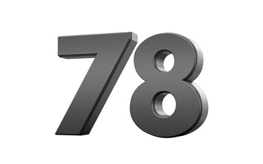 Sleek metallic Black number 78 Seventy eight with a glossy surface. 3d illustration