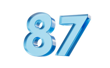3d Glossy Blue number 87 Eighty seven with a gradient of blue shades. 3d illustration