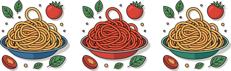 Italian spaghetti pasta set with tomato sauce basil and fresh vegetables traditional mediterranean food