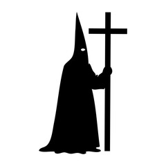 Fototapeta premium Dibujo con silueta de una procesión de Semana Santa española con una figura encapuchada y una cruz 