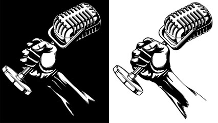 Silhouette Fist Raising Podcast Microphone Show