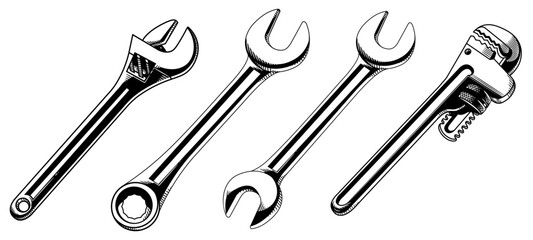 Silhouette Wrench Mechanic Industry Set
