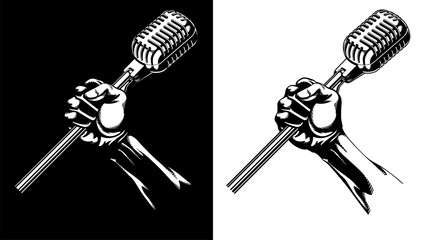 Silhouette Fist Holding Concert Microphone Standup