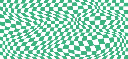 Distorted checkered square grid, quirky pattern wallpaper, playful stylish wide background