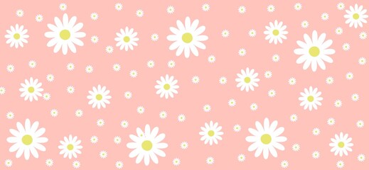 Large and small daisy flower shapes, soft repeating wallpaper, gentle floral wide background