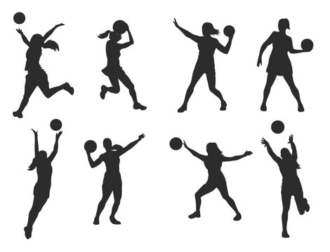 netball player silhouettes vector
