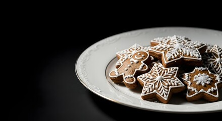 Fototapeta premium Delicious Christmas cookies and gingerbread man arranged on a white plate, symbolizing holiday traditions and festive cheer concept