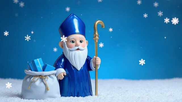 Charming Sinterklaas character with gifts and snowflakes