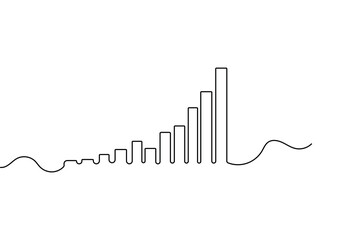 Minimalist one line drawing of a business growth bar chart isolated on white background vector