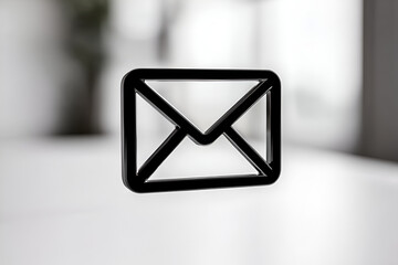Black email sign icon on grey blurry background 