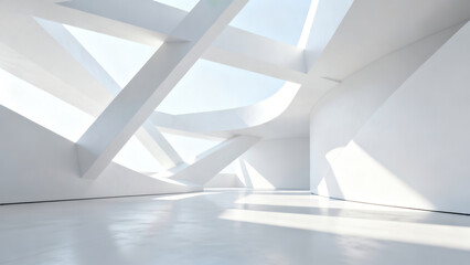 Minimalist White Geometric Building 3D Scene