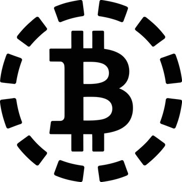 Simple black bitcoin icon with dashed circle outline