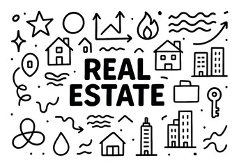Obraz premium Real Estate Icons Doodle