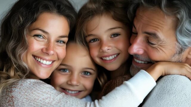 Family portrait with back facing the camera in a bright setting showcasing togetherness and love
