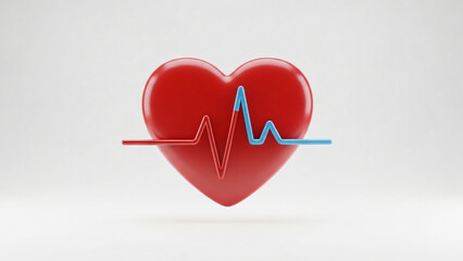 a red heart with a blue heartbeat on it