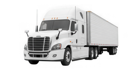 White semi truck with trailer isolated on transparent background