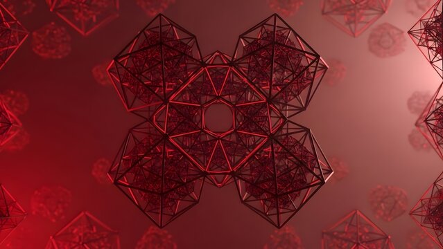 Intricate geometric red wireframe structures creating a complex multidimensional pattern abstract fractal design - Powered by Adobe