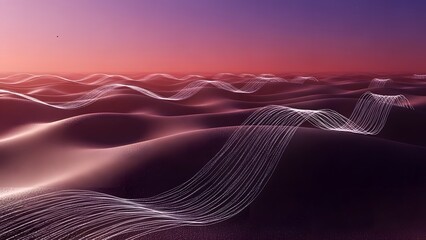 Surreal landscape with rolling dunes and glowing wave-like structures