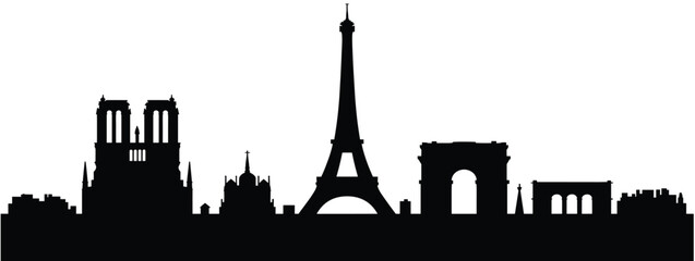 paris france skyline silhouette with eiffel tower and notre