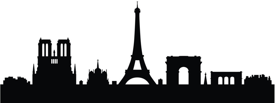 paris france skyline silhouette with eiffel tower and notre
