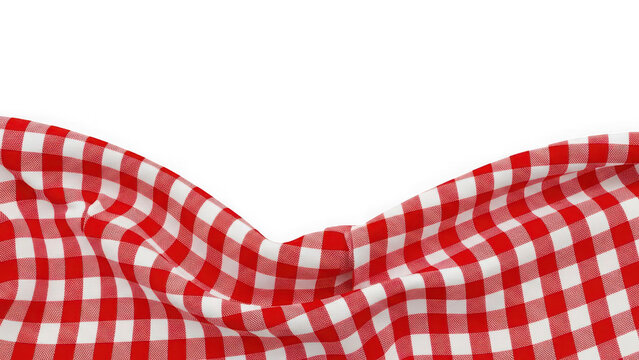 Red and white gingham picnic tablecloth fabric border isolated on transparent background