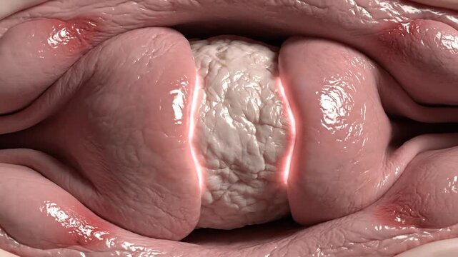 Realistic CGI Airway Blockage Illustration Displaying Obstruction Detail Anatomical Trachea Exploded View Anatomy with Glowing Particle Medical