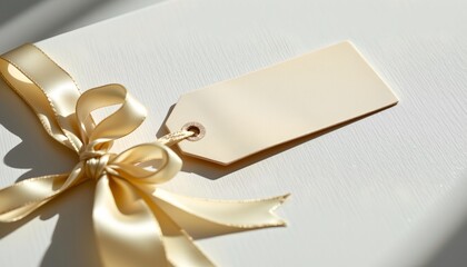 Elegant Gift Tag with Satin Ribbon Textured White Background