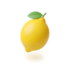 Fresh Bright Yellow Lemon Citrus Fruit with Green Leaf Illustration on White Background