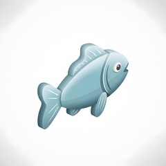 Stylized Blue Fish Swimming Icon Illustration on White Background, Simple Aquatic Animal Graphic