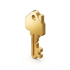 Golden House-Shaped Key Illustration on White Background, Concept of Home Ownership and Security