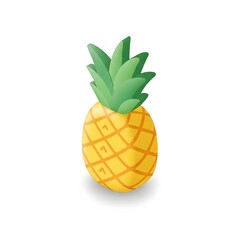 Fresh Ripe Pineapple Tropical Fruit Illustration on White Background, Sweet and Juicy Produce