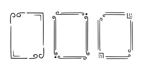 Rectangular doodle frame stamp set, hand-drawn original creative engagement monograms. Edgings cadres with graphic elements, design photo decoration greeting cadres. Isolated. Vector illustration