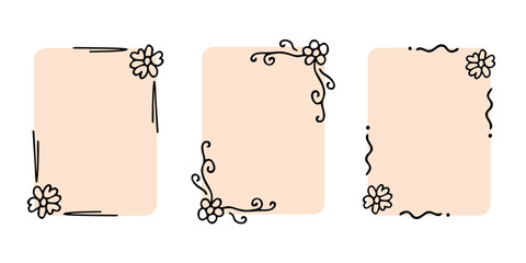 Rectangular doodle frame stamp set, hand-drawn original creative engagement monograms. Edgings cadres with graphic elements, design photo decoration greeting cadres. Isolated. Vector illustration