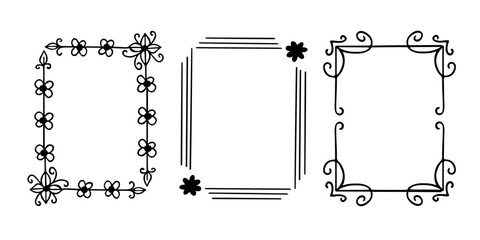 Rectangular doodle frame stamp set, hand-drawn original creative engagement monograms. Edgings cadres with graphic elements, design photo decoration greeting cadres. Isolated. Vector illustration