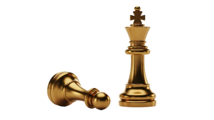 Gold chess pieces isolated on transparent background